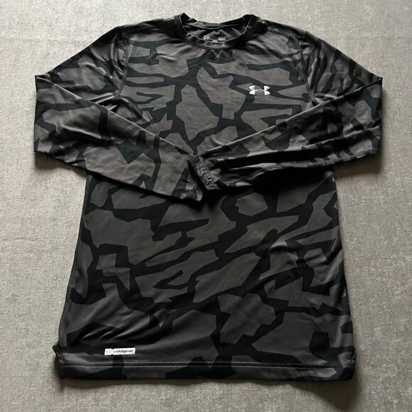 Under Armour Compression Shirt Men Small Gray Black Camo ColdGear Fitted Gym - Picture 2 of 7
